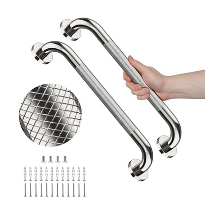 20 Inch Polished Chrome Shower Grab Bar with Anti-Slip Knurled Grip | YuanDe Stainless Steel Bathroom Grab Bars，Shower Handrail Support, Handicap Elderly Balance Assist Handles-2Packs - color: Chrome, size: 20inch-2Pack