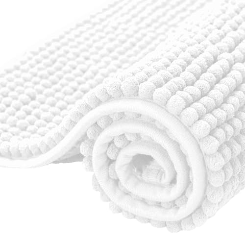 SUBRTEX Bathroom Rugs, 24" x 36" Chenille Bath Rug Soft Short Plush Bath Mat Soft Shower Mat Water Absorbent Shower Mat Quick Dry Machine Washable, White - color: White, size: 24" x 36" (Rectangular)