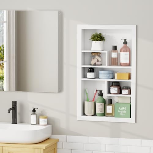 Stainless Steel Recessed Medicine Cabinet 14 * 24, Rust-proof Metal Wall Niche, In Wall Shower Niche Shelf Insert Replacement, Recessed Medicine Cabinets for Drywall, with 5 Compartments, White - color: White, size: 24''H * 14''W (5 Compartments)