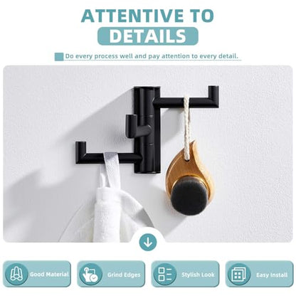 Suyar Swivel Towel Hook with 3 Arms, Bathroom Coat Robe Holder Matte Black | SUS304 Stainless Steel Wall Hook, Space-Saving Design, Holds 3 Towels at Once, Wall Mounted - color: Matte Black, size: 1 Pack