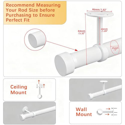 Alise Curtain Rod Holder Bracket 1''Dia,Closet Rod Holders Wall Mount,4 Pcs | Ceiling Mounted Curtain Rod Flange Brackets,Ceiling Curtain Rods Brackets,for Bathroom Curtain,Stainless Steel,White Finish - color: White Finish, size: 25mm/1-Inch Dia.