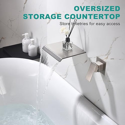 Waterfall Wall Mount Faucet Bathroom Bathtub Tub Faucet Single Handle Tub Filler Bathroom Sink Faucets Rough-in Valve Included - color: Brushed Nickel
