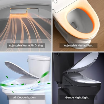 R&T V303 Electric Bidet Seat, Auto-Open Elongated Toilet Seat, Instant Warm Water, Adjustable Heated Seat, Air Dryer, Night Light, Remote Control, Bidet Attachment for Toilet - color: V303 ● Luxy/Auto Open