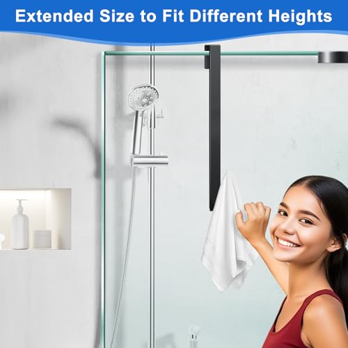Shower Door Hooks 12 in, Shower Hooks for Towels, Heavy Duty Drilling-Free Extended Towel Hooks for Bathroom Frameless Glass Door, Over The Door Towel Hooks 3 Packs Black - size: 12 IN-Black