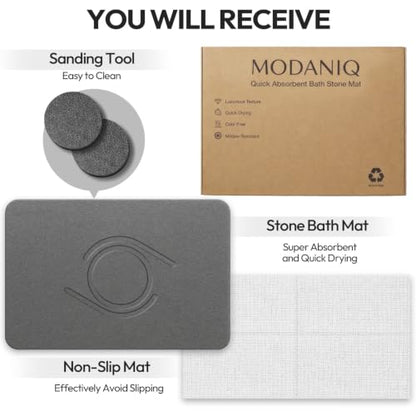 Stone Bath Mat, Non-Slip Quick-Dry, 2 Coasters Included