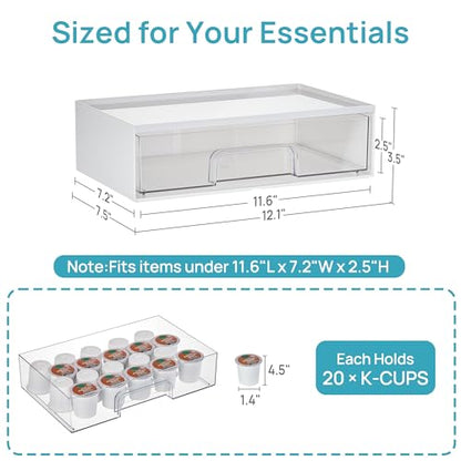 Vtopmart White Stackable Storage Drawers, 2 Pack Wide Organizers | Pull-Out Drawers, Stackable Design for Makeup Palettes, Cosmetics, Beauty Supplies, Vanity, Cabinet and Desk - style: 2pack Wide White