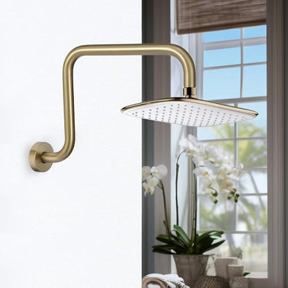 Shower Extension Arm, S shaped shower arm with Flange,Stainless Steel 13 Inch High Rise Shower Head Extender Arm,Brushed Gold,10Z4MK - color: Brushed Gold, style: S Shaped