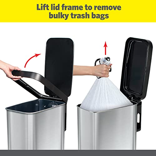 Glad Slim Trash Can with Clorox Odor Protection - Narrow Kitchen Garbage Bin with Soft Close Lid, Step On Foot Pedal and Waste Bag Roll Holder, Stainless Steel, 12 Gallon/45 Liter - color: Stainless Steel