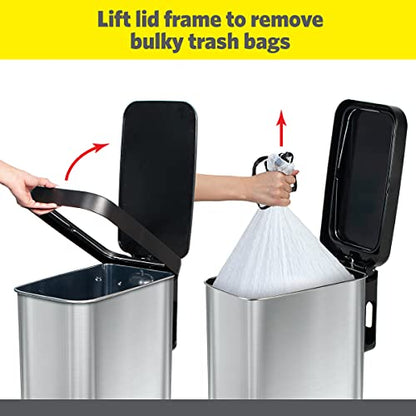 Glad Slim Trash Can with Clorox Odor Protection - Narrow Kitchen Garbage Bin with Soft Close Lid, Step On Foot Pedal and Waste Bag Roll Holder, Stainless Steel, 12 Gallon/45 Liter - color: Stainless Steel
