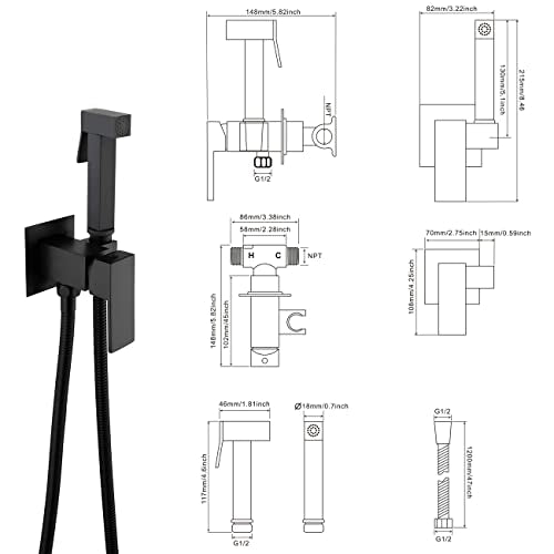 Handheld Bidet Sprayer Head Hot and Cold Mixing Kit Set Black Brass | Warm Water Value Mixer, Modern Square Design, Concealed Bidet Hand Held Sprayer Shattaf Bathroom Attachment For Toilet - color: Matte Black
