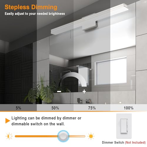 SineRise LED Modern Bathroom Vanity Light Bar (24-Inch, 3000K/4000K/6000K), Chrome Dimmable Modern Acrylic Bathroom Wall Lighting Fixtures Over Mirror - color: Chrome, size: 24-Inch