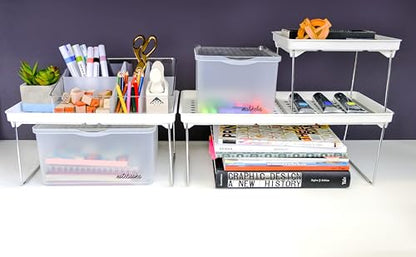 madesmart Classic Stacking Shelf, White | non slip feet, rounded corners, vertical space, stackable design, stable platform, spices cans jars, woman owned - size: Small