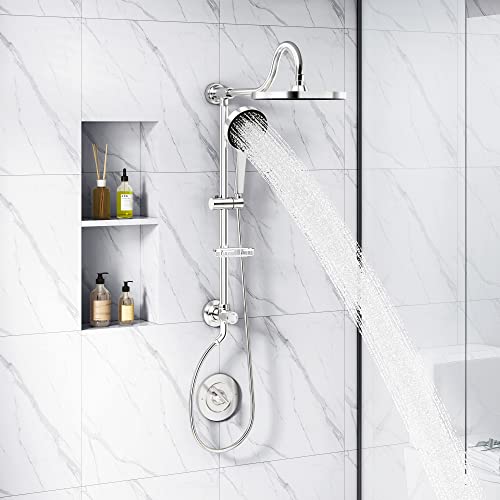 Tearel 9 Inches Rainfall Shower Head and Handheld Showerhead Combo Shower System with Slide Bar, Chrome - color: Chrome