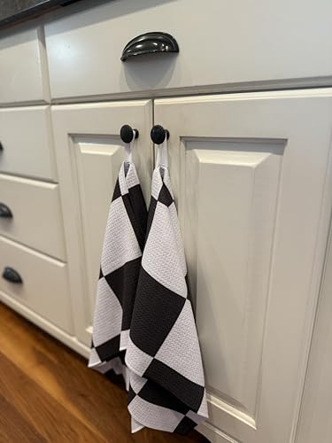 Kitchen Towels, Dish Towels for Kitchen, 2 Pc Kitchen Towel Set | Microfiber Waffle Towels, 16 x 26 inches, with Hanging Loops, Reusable Tea Towels, Cute Kitchen Towels - 2 Pack - color: 2 Black Checkered