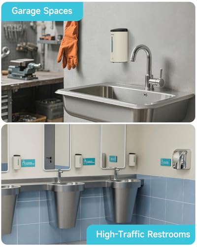 AIKE Automatic Liquid Soap Dispenser,25oz Capacity for Bathroom,Mattewhite | No-Drill and Screw Wall Mount Install Design for Space-Saving,4*AA batteries(Not Included) Ensure Long Standby,Model AK1205E - color: Off White