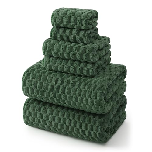 REDKISS Olive Green Microfiber Towels Set of 6-35x70 Inches Oversized Bath Sheets, Extra Large Bath Towels Set of 6, Super Soft Quick Dry Lint Free Absorbent Waffle Microfiber Shower Towels - color: Olive Green 06, size: 6 Pack Large Towel Set