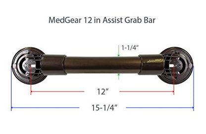 12 in MedGear Wall-Mount Bath Assisting Grab Bar, Bronze & Includes Clip-On Shower Head Holder - color: Bronze