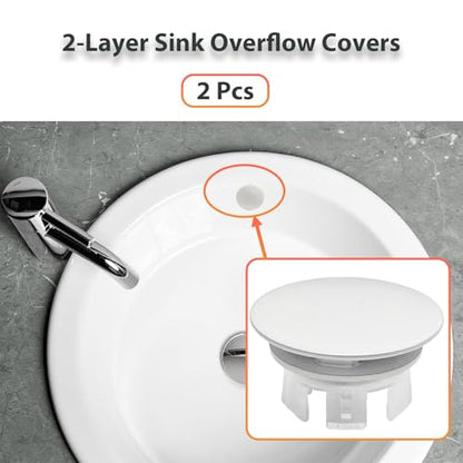 2 Pcs Sink Overflow Covers,2-Layer Sink Copper Over flow Rings,Bathroom Basin Insert in Hole Round Caps Replacement Dual Layer Overflow Cover Rings for Sink,Bathroom,Kitchen(White) - color: White