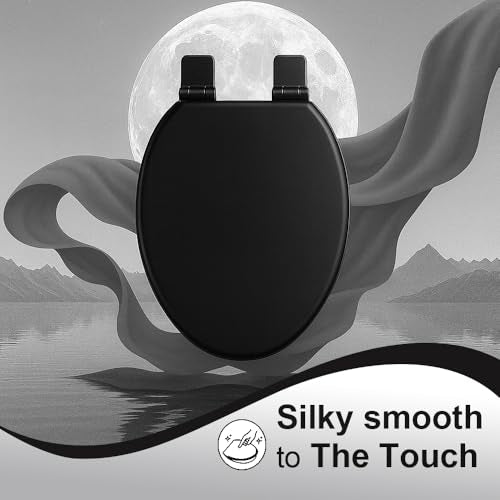 Toilet Seat, Slow Close, Soft Touch, Ultra-Smooth Matte Finish (No Orange-Peel Texture), Premium Moulded Wood, Quick Release, PIKLiDS (Black, Elongated) - color: Black, size: Elongated