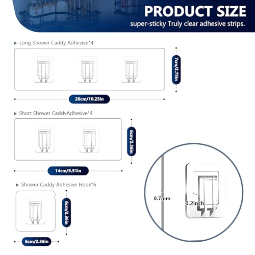 14 Pack Heavy Duty Shower Caddy Adhesive Replacement, 55 LB Hold | Up to 55 LB hold; Waterproof Shower Shelf Adhesive in 3 Hook Styles for Caddies, Shelves, Soap Holders and Racks. - color: Clear 1+2+3 hooks-14 Pack