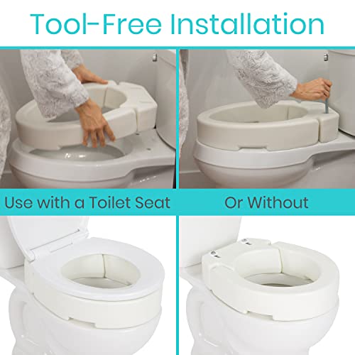 Vive Raised Toilet Seat (Elongated, Adds 3.5 Inches) - Elevated Toilet Seat Riser & Extender for Seniors & Handicap - High Rise Toilet Extension for Elderly - Portable Commode Toilet Booster for Adult | Riser & Extender for Seniors & Handicap - High Rise