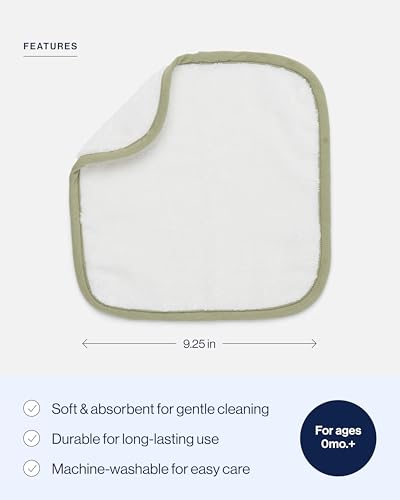 Lalo Baby Washcloths 3-Pack - 100% Organic Cotton, Soft & Absorbent, Gentle on Sensitive Skin, Machine Washable Soft Kids Washcloths - Sage - color: Sage