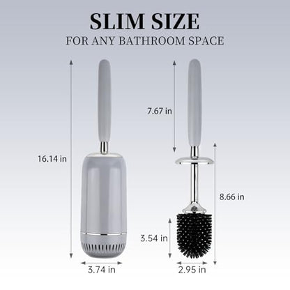Toilet Brush and Holder Set, Toilet Bowl Brush with Long Handle, High-End Modern Silicone Toilet Brush Set, Non-Scratch Hygienic(Matte Grey + Silver, A),Father's Day - color: Matte Grey + Silver
