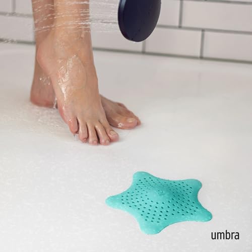 Umbra Starfish Hair Catcher, Suction Cup Drain Cover, 6-Inch, Surf Blue - color: Surf Blue