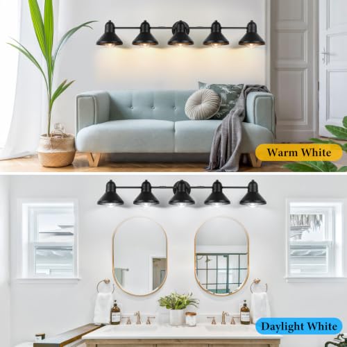 Bairth Bathroom Light Fixtures,5-Light Black Metal Vanity Light Over Mirror | Farmhouse Rustic Industrial Bathroom Vanity Light, Modern Bathroom Lights with Metal Shade for Living Room Cabinet Hallway - size: 5-Light