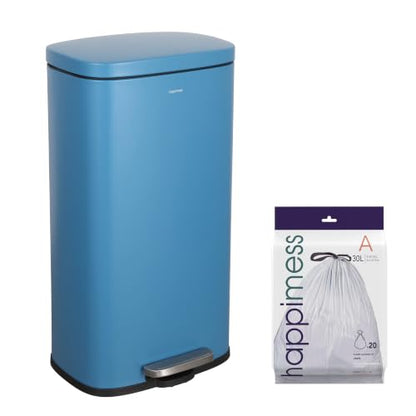 happimess Curtis 8 Gal Step Trash Can Soft Close 25", Bright Cobalt Blue | Iron Construction, Satin Finish, Removable Liner, Steel Pedal, 20 Trash Bags Included, Kitchen Office Bin - color: Bright Cobalt Blue