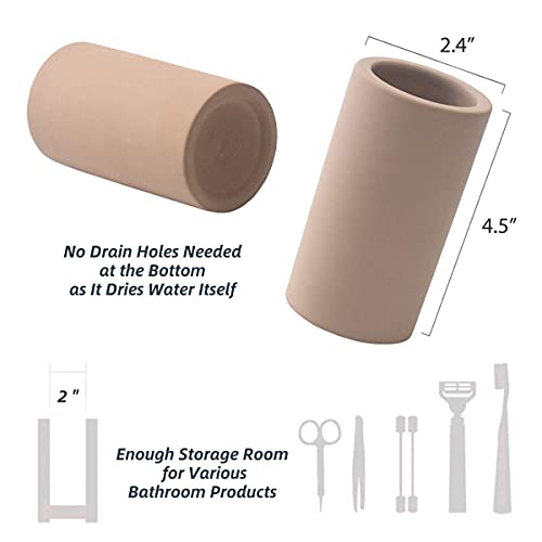 Handmade Diatomite Drying Stone Toothbrush Holder Stand (Brown) | Modern Ceramic-Look Cup, Quick Drying Electric Toothbrush, Toothpaste, Razor, Comb Organizer for Bathroom Countertop - color: Brown