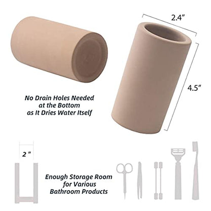 Handmade Diatomite Drying Stone Toothbrush Holder Stand (Brown) | Modern Ceramic-Look Cup, Quick Drying Electric Toothbrush, Toothpaste, Razor, Comb Organizer for Bathroom Countertop - color: Brown