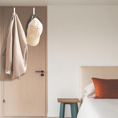 5 Pack Over The Door Hooks(L=4.7"), Over Door Hanger, Heavy Duty No Drill Hanger for Towels, Coats, Hats, Bags in Bathroom, Bedroom, Kitchen, Living Room-White - color: White(5 Pack 4.7")