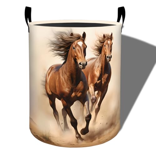 Rustic Horse Laundry Basket, Desert Sunset Foldable Oxford Cloth, Waterproof Dirty Clothes Hamper with Handles, Clothing Storage Bucket Toy Organizer for Bathroom Bedroom Dorm, 19.7"x15.7" - style: Horse