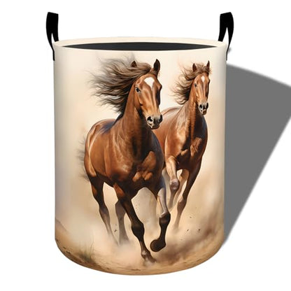 Rustic Horse Laundry Basket, Desert Sunset Foldable Oxford Cloth, Waterproof Dirty Clothes Hamper with Handles, Clothing Storage Bucket Toy Organizer for Bathroom Bedroom Dorm, 19.7"x15.7" - style: Horse