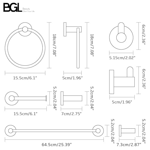 BGL Bathroom Accessory Set Brushed Nickel 4-Pieces Bathroom Towel Rack 24 Inches Adjustable Bathroom Hardware Set - color: Brushed Nickel, size: 4 PIECES
