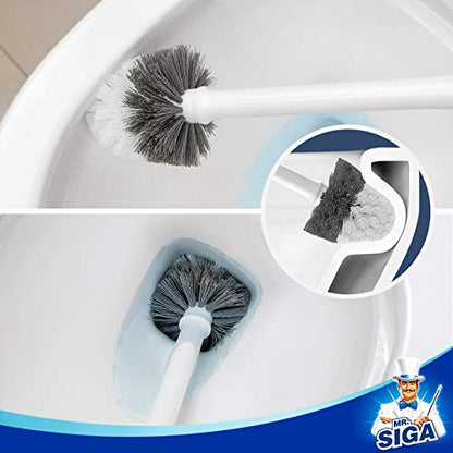 MR.SIGA Toilet Bowl Brush and Holder, Sturdy Long Handle, White, 1 Pack | Automatic lid design, upgraded ventilation, replaceable toilet brush head dries quickly - color: White, size: One Size