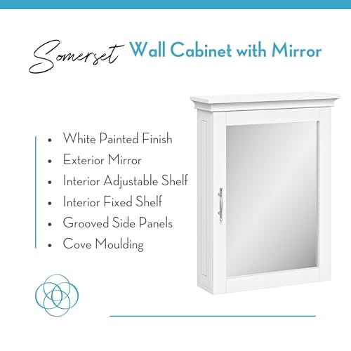 RiverRidge Somerset Bathroom Wall Mount Medicine Cabinet with Mirror, White | Bath Storage Cabinet with Adjustable Interior Shelf and Soft Close Hinges, Two-Tone Handles and Coved Top Detailing