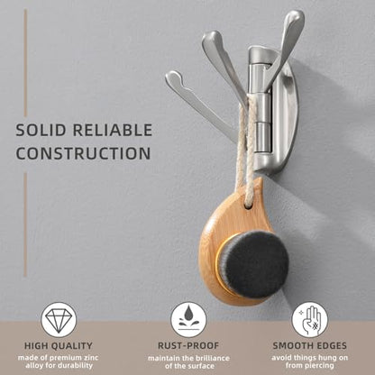 Angle Simple Bathroom Towel Hook Swivel, Robe Coat Hanger, Brushed Nickel | Zinc Alloy Foldable Robe Hook 3 Arms, Fold Flat When Not in Use, Space-Saving for Compact Rooms, Screw Wall Mount - color: Brushed Nickel, size: 1 Pack