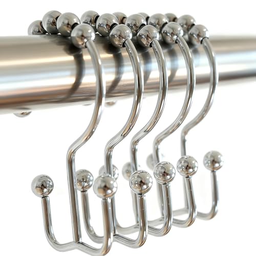 Shower Curtain Hooks 12 Pack, Double Glide Rings for Bathroom Curtain, Rust-Resistant, Chrome - color: Chrome
