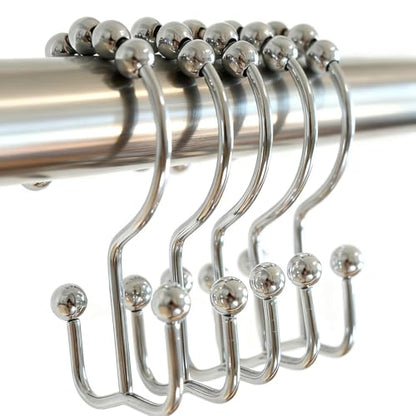 Shower Curtain Hooks 12 Pack, Double Glide Rings for Bathroom Curtain, Rust-Resistant, Chrome - color: Chrome