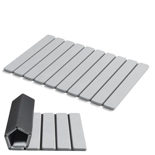 AWW Foldable Stone Bath Mat, Diatomaceous, 23.6"x15.5", Light Grey | Quick-dry surface, super absorbent, easy-clean finish, non-slip mat included, and compact storage for small bathrooms - color: Light Grey, size: 23.6" x 15.5"