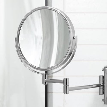 JERDON Wall-Mounted Makeup Mirror - 5X Magnification - Chrome - JP7506CF | 8" Round Frame, 13.5" Wall Extension Arm - color: Chrome, size: 5X Magnification