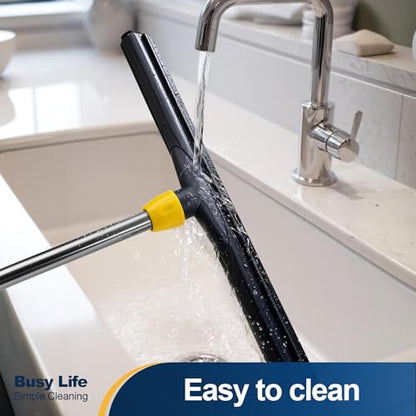 Yocada Floor Squeegee Scrubber Adjustable Telescopic Pole Heavy Duty 54.3" | Household Broom EVA Foam Blade for Garage Courtyard Shower Bathroom Floor Marble Glass Tile Water Foam Cleaning - size: 1 Count (Pack of 1)