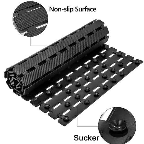 BEMISO Shower Mat Non Slip Bathtub Mat with Suction Cups and Drain Holes 37.4 x15.7 Inch Bath Mat for Tub & Shower.Easy Dry,Easy to Cut,Eco-Friendly - color: Black, size: 37.4 x 15.7 inches