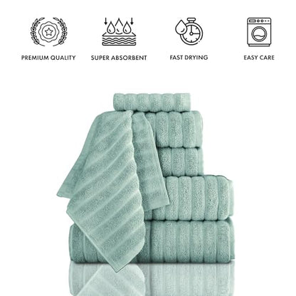 Classic Turkish Towels CTT Luxury 6 Piece Towel Set, 100% Turkish Cotton, Quick Drying, Highly Absorbent & Comfy, Includes 2 Bath Towels, 2 Hand Towels & 2 Washcloths | (Spa Green) - color: Spa Green, size: 6-Piece Towel Set