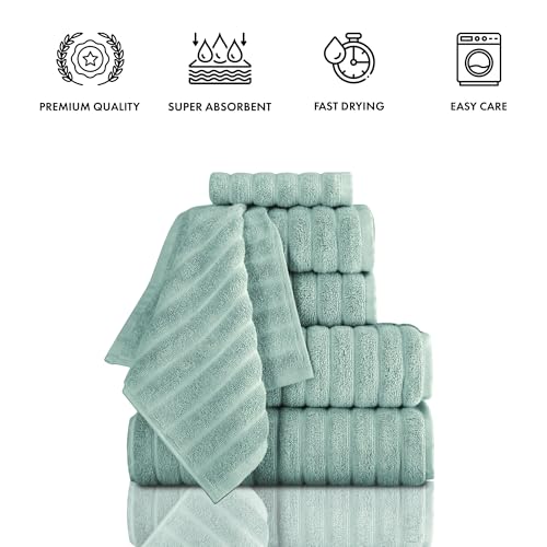 CTT Luxury 6 Piece Towel Set, 100% Turkish Cotton, Quick Drying, Highly Absorbent & Comfy, Includes 2 Bath Towels, 2 Hand Towels & 2 Washcloths | (Spa Green) - color: Spa Green, size: 6-Piece Towel Set