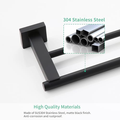 Miyili Matte Black Double Bath Towel Bar 30-Inch SUS 304 Stainless Steel Towel Holder Rack for Bathroom, A02B75B - color: Matte Black, size: 30-Inch