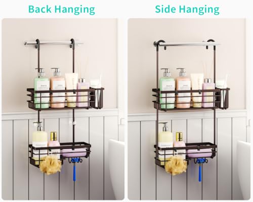 HapiRm Hanging Shower Caddy Organizer - No Drilling Shower Shelves with Hooks and Toothbrush Holder, Rustproof 304 Stainless Steel Bathroom Organizer - Bronze - color: Bronze