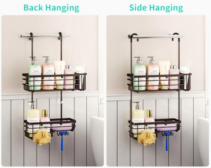 HapiRm Hanging Shower Caddy Organizer - No Drilling Shower Shelves with Hooks and Toothbrush Holder, Rustproof 304 Stainless Steel Bathroom Organizer - Bronze - color: Bronze